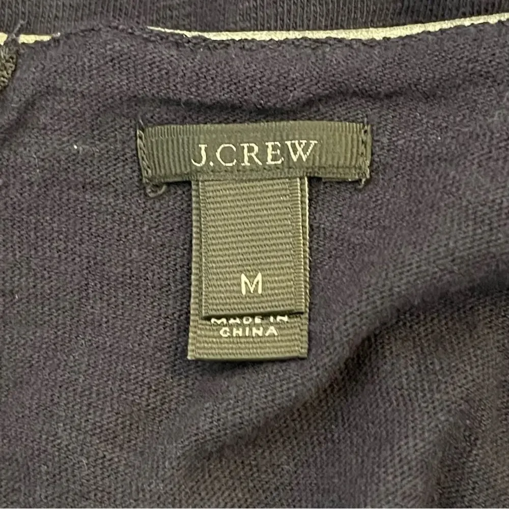 J. Crew Shimmery Leather Trim Collar Blue Painter T-Shirt Medium